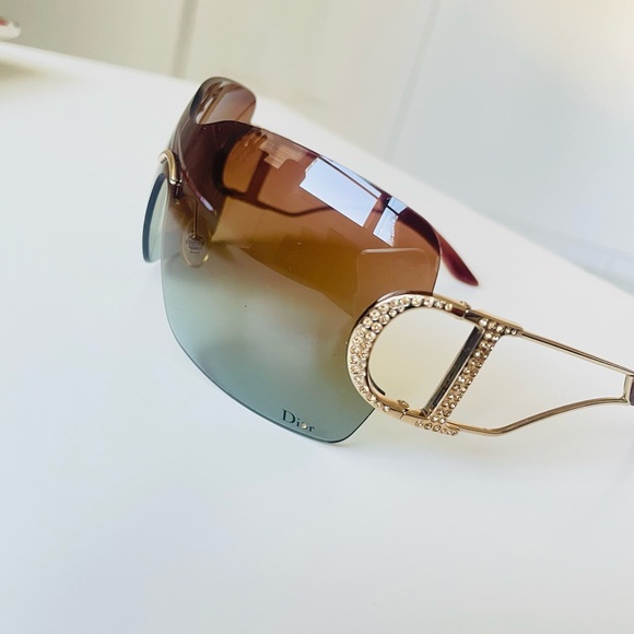 RARE🌹Authentic DIOR rimless brown Gold Swarovski sunglasses Vintage - Picture 4 of 12